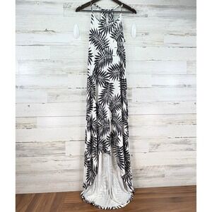 C&C California Palm Leaf Print Halter High Low Maxi Dress Black White Size S